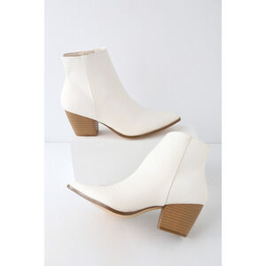 Lulus x Matisse Spirit Ivory Snake Pointed Toe Ankle Booties White - Size 7